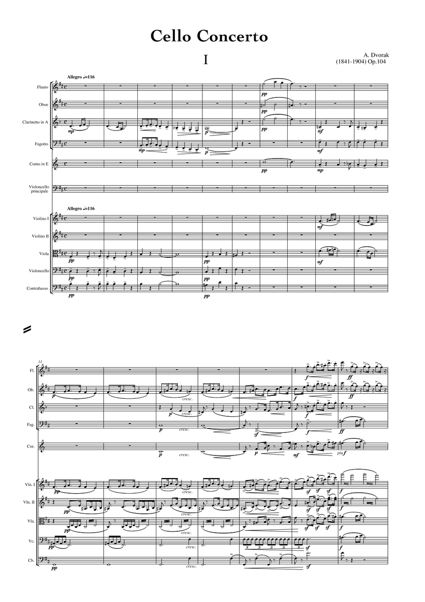 cello concerto dvorak sheet music